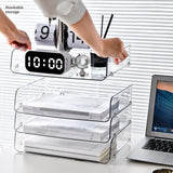 Triogift File Organizer A4 File Storage Tray Fashion Papers Rack Desktop Organizer Stackable File Rack Transparent Book Shelf Magazine