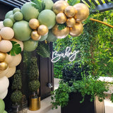 Triogift  40PCS Sage Green Gold White Latex Confetti Balloons Baby Shower Birthday Wedding Party Decorations Globos