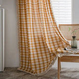 Triogift American Style Cotton Linen Plaid Curtains Bedroom Curtains with Tassel Semi-shading Kitchen Valance Drapes for Living Room