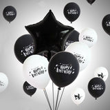 Triogift 10pcs Happy Birthday Ballons 12 Inch Black/White/Golden Halloween Latex Balloon Ghost Witch Birth Balloon Set Party Decoration