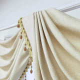 Triogift 1PC Modern Solid Beige Curtain Head Valance Drape for Living Room Swag Waterfall With Bottom Tassel Beads Fringe Window