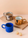 Triogift  -  Nordic Handmade Cup Ceramic Coffee Mug Creative Ink Splashing Couple Niche Design Office Coffee Cups Handle Blue Ceramic Mugs