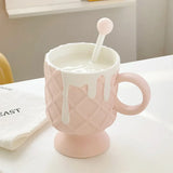 Triogift  -  Office Ceramic Water Mug Cream Ice Cream Coffee Cup with Stirring Spoon Ceramic Cup Ins High Beauty Personalized Milk Cup