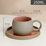 Triogift  - 250ml European Ceramic Coffee Cup Dish Vintage Stoneware Couple Mug Afternoon Camellia Tea Coffee Cup Breakfast Milk Mug Gifts