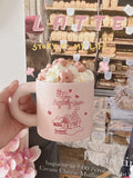 Triogift  -  Simple Pink Snow House Matte Ceramic Cup Ins Style Korean Style Girl Heart Breakfast Coffee Milk Cute Mug Household Dessert Cup