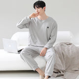 Triogift  High Quality Pure Cotton Pajamas Suit Men's Long Sleeved Home Wear Casual Comfortable Breathable Nightwear Autumn Winter Male