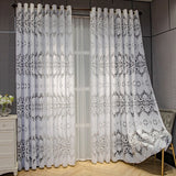 Triogift  European Luxury Palace Jacquard Curtain for Living Room Bedroom White Geometric Hollowed Sheer Drape Window Treatment Custom #E