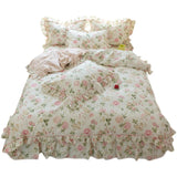 Triogift  Idyllic Small Floral Fresh Ruffled Quilt Cover Four-Piece Set All Cotton Pure Cotton Bed Sheets Bed Skirt Bedding