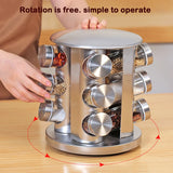 Triogift  Stainless Steel Rotating Seasoning Rack Kitchen Supplie Seasoning Jar Set Herb And Spice Tools Glass Spice Jar Condiments Shelf