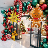 Triogift Decorations Christmas Balloons Garland Arch Red Metallic Gold With Gingerbread Man Stars Foil Balloon For Christmas Party Decor