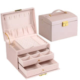 Triogift 1pcs Multi Functional Three Layer Leather Drawer Style Jewelry Box Earrings Earrings Lock Jewelry Box