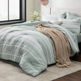 Triogift Comforter Set, Striped Bedding Set All Season, Bed in a Bag with Comforter, Sheets, Pillowcases & Shams, Twin, Cal King