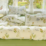 Triogift  Pastoral Girls Flower Bedding Sets, Washed Cotton Bed Linens, Soft Quilt Cover Sheet Set, Simple Bedspread, Home Textiles