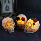 Triogift  Halloween Luminous Resin Skull Head LED Terror Skull Decoration Prop Skeleton Head with Rose Flower Halloween Decoration