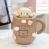 Triogift -  1pc Bear Coffee Thermal Cup For Hot Cold Drinks Water Tea Milk Thermos Mug Stainless Steel Cup With Straw Lid Portable Bottle