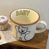 Triogift  -  Kawaii Puppy Korean Coffee Cup Mug Cute Water Ceramic Handmad Milk Tea Water Juice Mocha Lover Breakfast Cup Birthday Gift 300ml