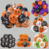 Triogift 12pcs Halloween Party Balloon Dress Up Horror Vibe Event Decor Skeleton Pumpkin Bats Ghost Festival Party Decoration Balloons