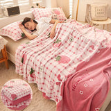 Triogift Girls Cartoon Strawberry Flannel Blanket Warm Bedspread Sheet Fuzzy Soft Fleece Plush Blankets For Bed Sofa Nap Shawl Blankets