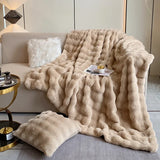 Triogift  luxury faux fur Blanket double-sided fluffy bubble Fleece bed Plaid sofa blankets plush sofa cover bedspreads for double bed