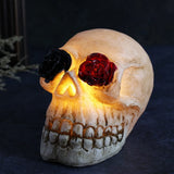 Triogift  Halloween Luminous Resin Skull Head LED Terror Skull Decoration Prop Skeleton Head with Rose Flower Halloween Decoration