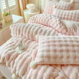 Triogift Faux Fur Warm Fluffy Bedding Set for Winter Skin Friendly Warmth Plush Duvet Cover Set Queen Thickend Blanket Cover Sets