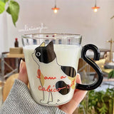 Triogift  -  Cute Cat Heat Resistant Glass Cup for Home, Breakfast Milk Cup, Cartoon Casual Coffee Cup, Japanese Style, Ins