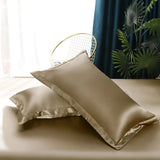 Triogift Silk Bedding Set with Duvet Cover Bed Sheet Pillowcase Luxury Satin Bedsheet Solid Color Double Single King Queen Full Twin Size