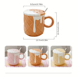 Triogift  -  1pc Biscuit Pattern Coffee Mug With Lid And Spoon 14.2oz Ceramic Coffee Cups Cute Kawaii Water Cup Summer Winter Drinkware Gifts