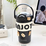 Triogift  -  Cute Thermos For Hot Coffee Tea Travel Mug Stainless Steel Water Bottle Insulated Tumbler Portable Vacuum Flask Thermal Cup450ml