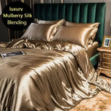 Triogift High-end Blending Natural Mulberry Silk Bedding Set Luxury Silky Queen Duvet Cover Set with Flat Sheet Quilt Cover Pillowcases