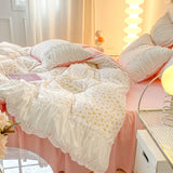 Triogift Ins Style Pink Floral Bedding Set Single Twin Size Pastoral Girls Duvet Cover No Filling Flat Sheet Pillowcases Cute Bed Linens