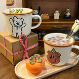 Triogift  -  Kawaii Puppy Korean Coffee Cup Mug Cute Water Ceramic Handmad Milk Tea Water Juice Mocha Lover Breakfast Cup Birthday Gift 300ml