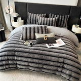 Triogift Faux fur Bed linen warm winter bed cover full set Microfiber Duvet cover bed sheets set double bed Bedding set Quilt cover set