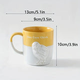 Triogift  -  1pc 350ml Cute Bunny Chicken Coffee Mug Ceramic Coffee Cup Funny Gifts Unique Birthday Gifts Embossed Breakfast Mug Home Office