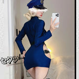 Triogift   Sexy Open Chest Female Cop Police Officer Uniform Hollow out Policewomen Costume Adult Women Police Cosplay Dress Anime Outfits