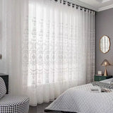 Triogift  Embroidered White Tulle Sheer Curtains for Living Room Curtains for Bedroom Wedding Voile Flower Drapes Windows Backdrop Europe