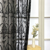 Triogift 1PC Luxury Black Sheer Curtain for Living Room Voile Drape Kitchen Window Door Study Balcony Grommet Ring