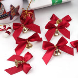 Triogift 10pcs Delicate Bowknot Bells Christmas Gift Bows With Small Bells DIY Bows Craft Christmas Tree Decoration Christmas Bow Tie