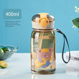 Triogift  -  1pc 400ml Kids Water Sippy Cup With Straw Cartoon Leakproof Water Bottles Outdoor Portable Drink Bottle Children's Lovely Cup