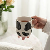 Triogift  -  1pc 500ml 17oz Cute Cartoon Ceramic Cup Creative Cow Pattern and Footed Water Mug Cup Coffee Milk Cup Gifts for Friend Kids