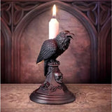 Triogift Halloween Owl Crow Candle Holder Gothic Candlestick Desktop Ornaments Resin Home Decoration Antique Craft Statue