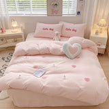 Triogift Ins Girly Heart Towel Embroidery Bedding Four-piece Set Soft Washed Cotton Bed Sheet Quilt Cover Three-piece Set