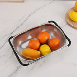 Triogift Retractable Drain Basket Rubber Grip Handles Oval Colander Sink Vegetables Draining Rack Home Storage Basket Stainless Steel