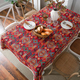 Triogift American Tablecloth Red Festive Jacquard Table Cloth Christmas Chunky Tassels Table Cover Party Dinner Table Decoration