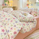 Triogift Fresh Botanical Floral Bedding Set Washed Cotton Bed Linens Single Twin Full Size Quilt Cover Sheet Set for Girls Home Textiles