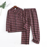 Triogift Plaid Design Multi Colors Warm Cotton Flannel Long-sleeved Trousers Pajamas for Men Autumn and Winter Homewear Sleepwear Sets