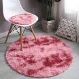 Triogift Pink Shaggy tie-dye Round Carpet Colorful Fluffy Circles Coffee Table Blanket Bedroom Hanging Basket Yoga Rug