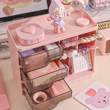 Triogift Cute Stationery Storage Box Organizer Multi-funct Desktop Drawer Oblique Pen Holder Office Organization Dust-proof Storage Rack