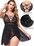 Triogift  Plus Size Babydoll Womens Snap Crotch Lingerie V Neck Lace See Through Nighty Sleepwear L-5XL Honeymoon Nightdress Pajamas