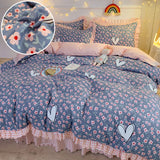 Triogift Floral Style Bedsheet Set Ruffles Duvet Cover Sets with Pillowcase постельное белье Skin-friendly Bedding Home Bed Linen Sets